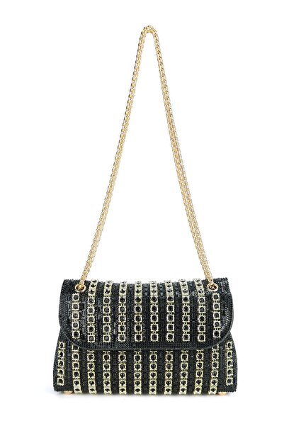 OEM Elegant black evening clutch bag with rhinestones