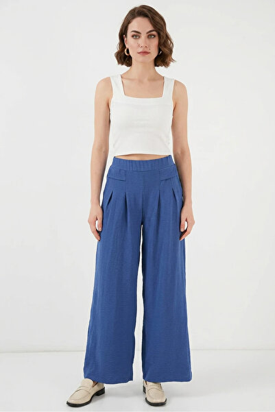 Efnaz style Women's High Waist Pleated Wide Leg Indigo Palazzo Pants