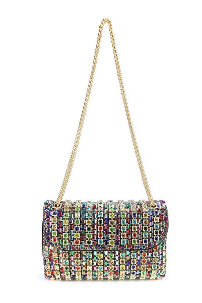 OEM Elegant black evening clutch bag with multi-colored rhinestones