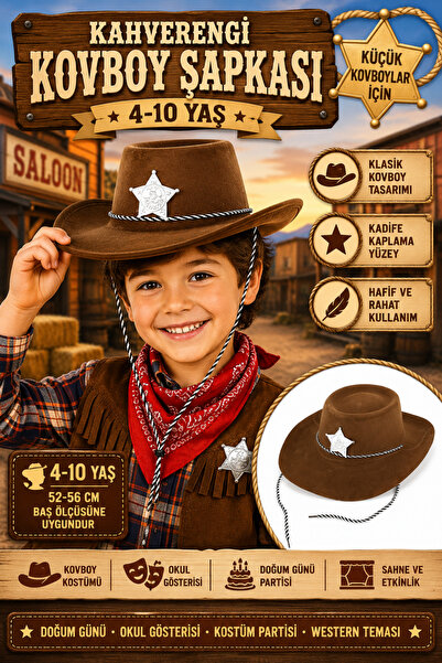 Tamsena Store Kahverengi Çocuk Kovboy Şapkası Kadife Kaplama Western Cowboy K...