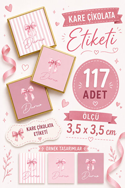 YEAP OFFICE Kişiye Özel İsimli Kare Çikolata Etiketi Yapışkanlı 117 Adet (3,5...