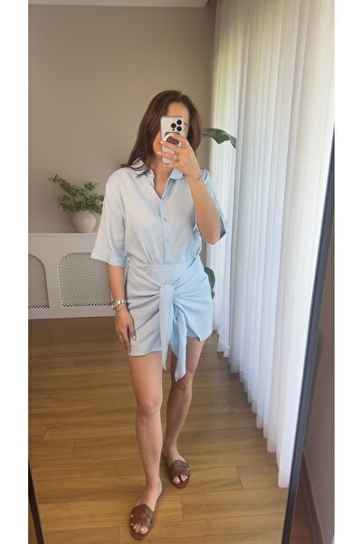 Butikrenginyılmaz Linen Shirt Skirt Tie-Up Beach Set Beachwear