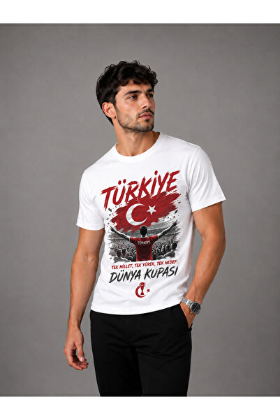 ENB1R MODA Dünya Kupası Türkiye Baskılı Beyaz Unisex Tek Millet Tek Yürek Fut...