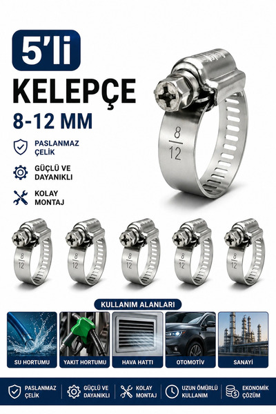 TORK GDS 5'li Hortum Kelepçesi 8-12 mm Galvaniz Çelik