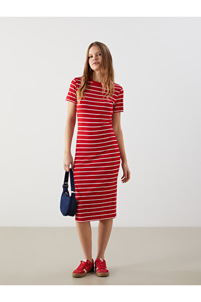 LC Waikiki Nevavm Oval Collar Striped Dress with a Difference