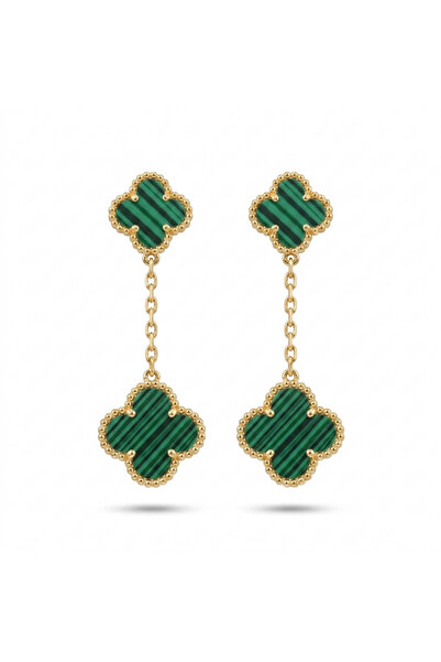 Generic Gold-Tone Clover Chain Earrings for Women - Triple Four Leaf Clover D...