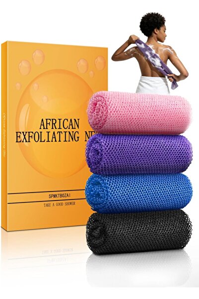 Arabest African Exfoliating Net Sponge,4-Piece,Nylon,Long Body Scrubber,for S...