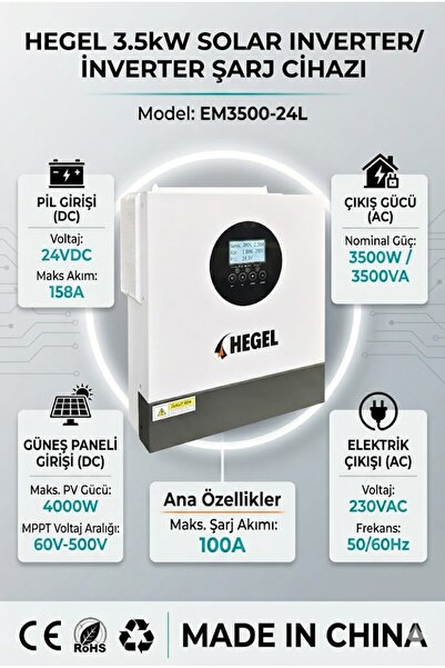 Hegel 3.5 kW 24V MPPT Akıllı Güneş Enerjisi İnverteri (4000W PV Girişli)