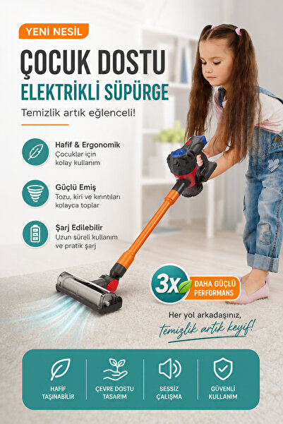 Gokidy Dikey Süpürge – Pilli ve Gerçek Emiş Yapan Çocuk Oyuncak Süpürgesi