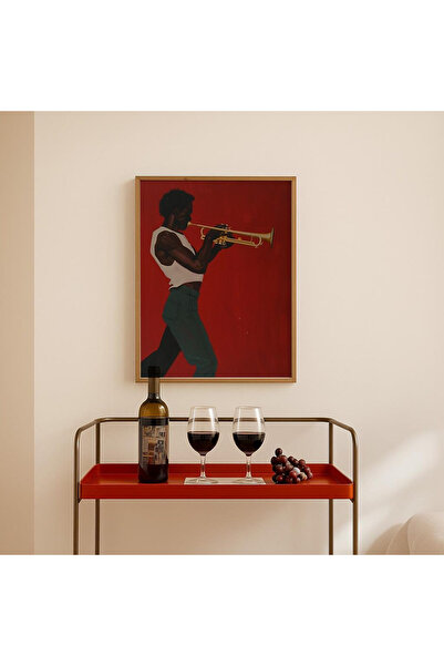 Tuba Decor Tablou într-o singură bucată cu ramă din lemn, stil jazz