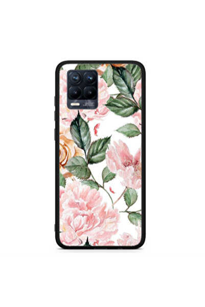 Other Realme 8 Pink rose and laves Black Glossy Θήκη