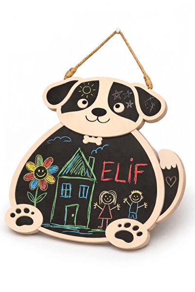 NCPUZZLES Wooden Blackboard with Dog Figure, 55 cm X 48 Cm, Children's Room D...