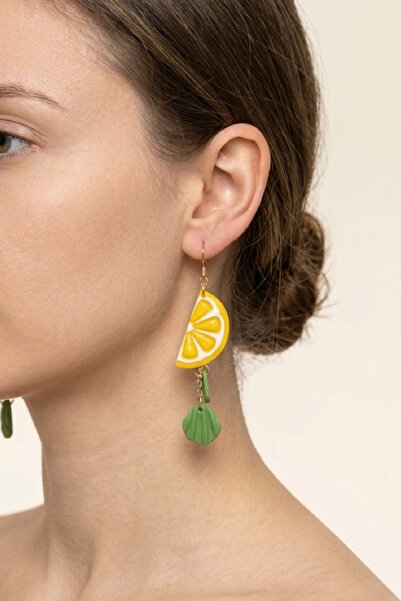 bi.damla.design Lemon - Altın Kaplama, El Yapımı Polimer Kil, Tasarım Küpe