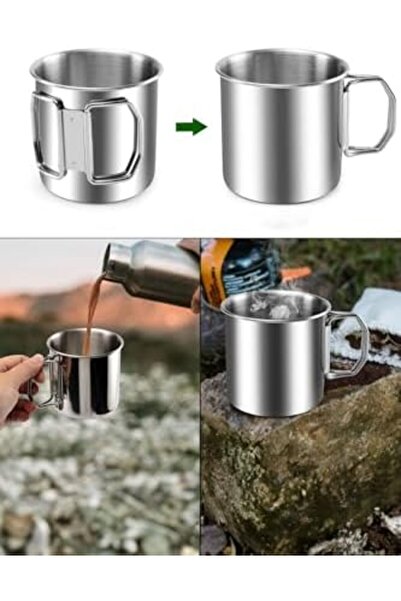 Yıldızan Terra Organik 4 Pieces Steel 250 Ml. Folding Handle Coffee Camping C...