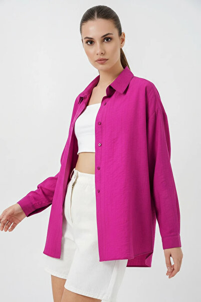 buğrahayalin Women's Oversize Cotton Dark Pink Shirt