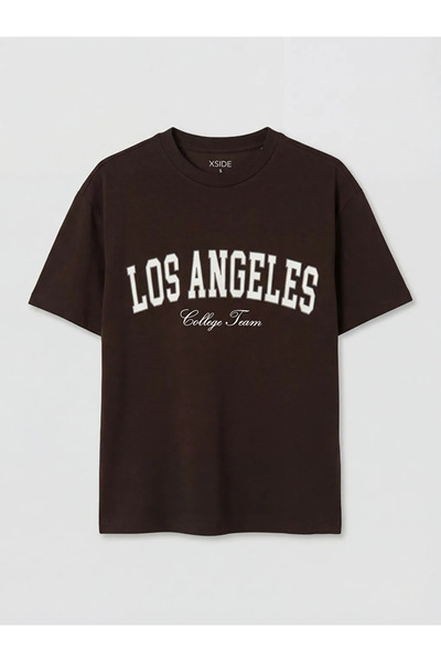 LC Waikiki Brown Los Angeles Printed Soft Touch Women's T-Shirt