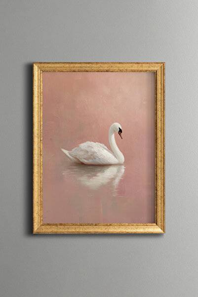 epiqart Pastel Pink Swan on the Ground - Vintage Patterned Frame - Slim Model