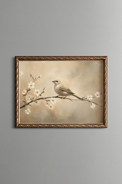 epiqart Little Sparrow on a Spring Branch - Vintage Patterned Frame - Slim Model