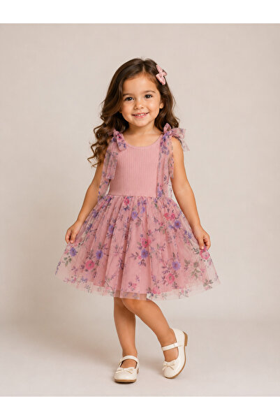 Trendline rochie tutu de vara pentru fete, cu imprimeu floral, culoare roz-li...