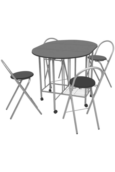 vidaxl Set masă și scaune de bucătărie pliante MDF, negru, 5 piese