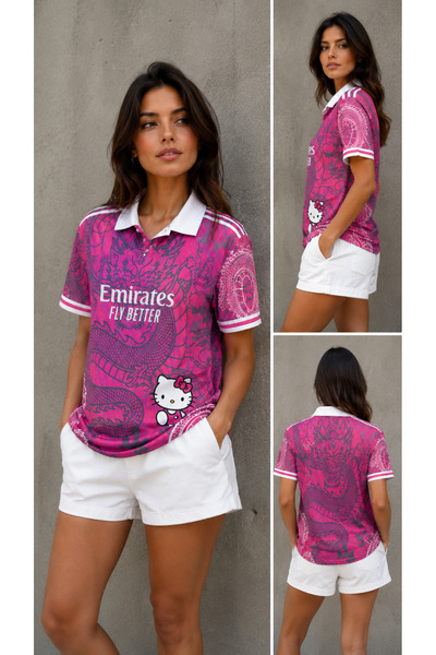 The RAVEN UNİSEX POLO YAKA PEMBE HELLO KİTTY FORMASI
