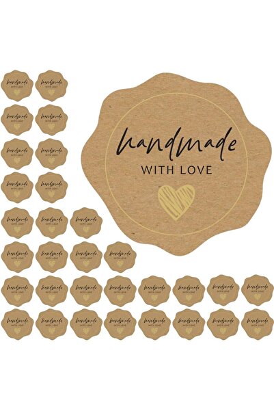 naturevo 96 Adet Kraft Handmade With Love Sticker 4 cm Yapışkanlı Hediye Pake...