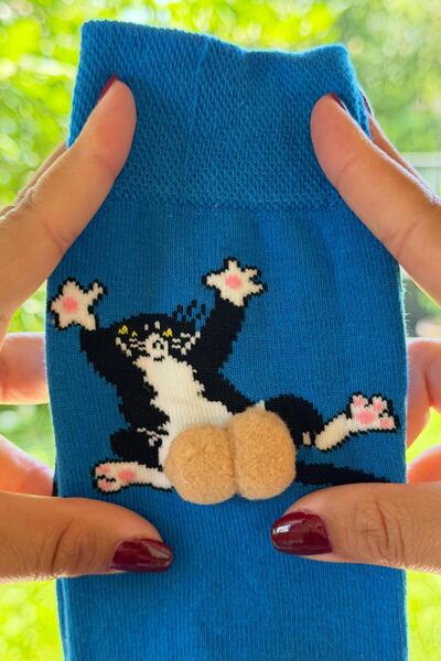 LouSocks Kedi Desenli Ponpon Çorap