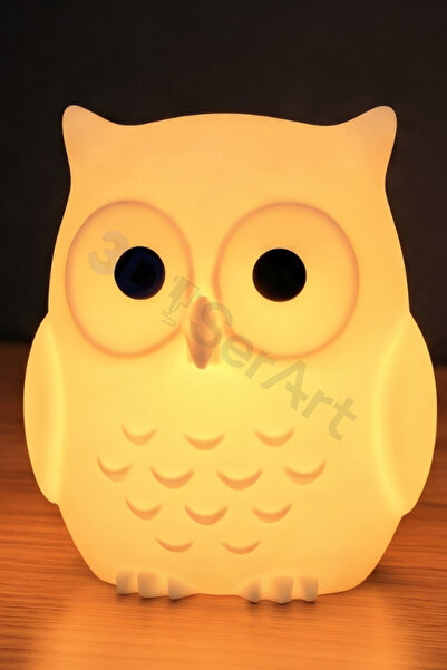 3D SerArt Baykuş Tealight Çocuk Gece Lambası Pilli Mum dahil 12 cm