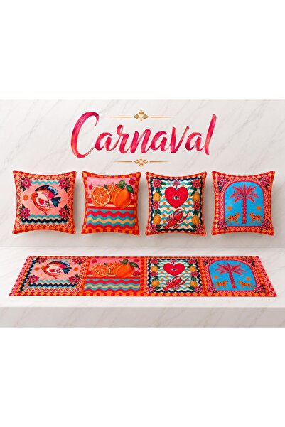 R-EYLA R’EYLA Carnaval Dekoratif Runner 50x150 cm Raşel Kadife Renkli Akdeniz...