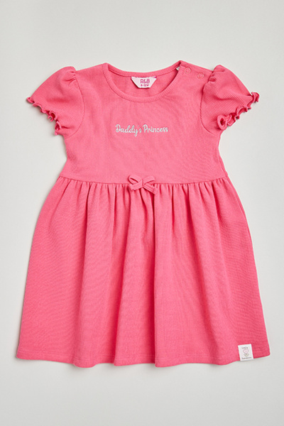 R&B Embroidered Dress with Crew Neck and Short Sleeves