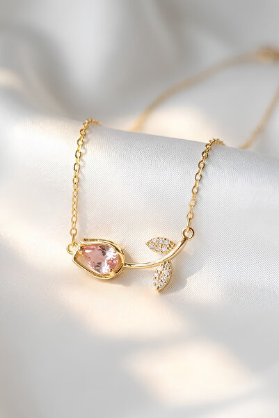Elifsu Jewelry Zirkon Taşlı Lale Tasarımlı Çelik Kolye