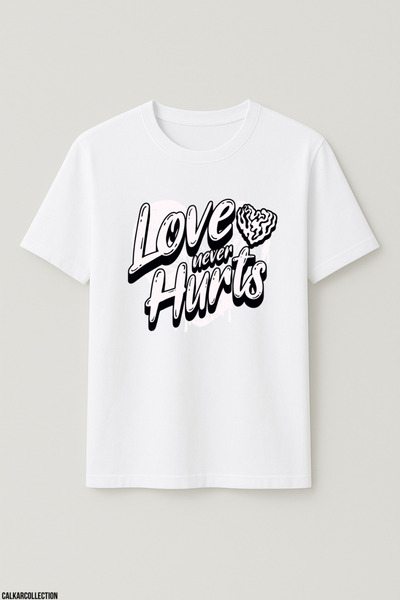 CALKARCOLLECTION تيشيرت للجنسين مقاس كبير الحجم بطبعة Love Never Hurts