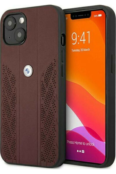 BMW Leather Curve Perforate Back Cover Leather / Plastic Red (iPhone 13) Code...