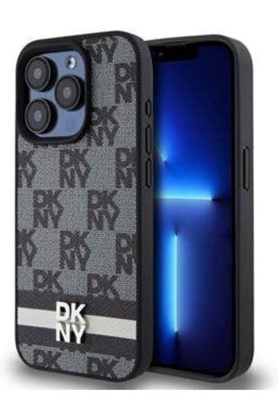 Dkny Θήκη από δερματίνη με καρό σχέδιο και ρίγες για iPhone 14 Pro Max, Μαύρο...