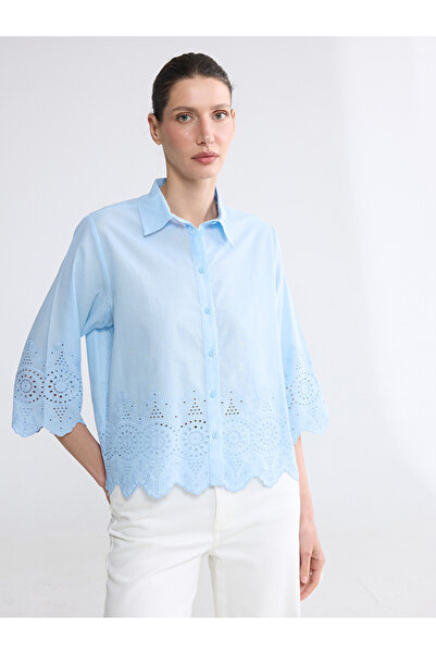 LC Waikiki Blue Embroidered Brode Women's Shirt