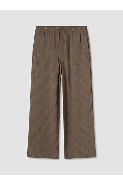 LC Waikiki Khaki Elastic Waist Textured Women's Trousers