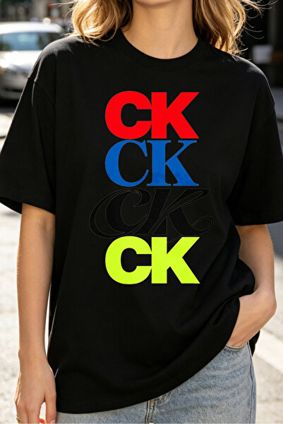 Fleck Womens T Shirts CK Logo Print Casual Streetwear Fashion Trendy Oversize...