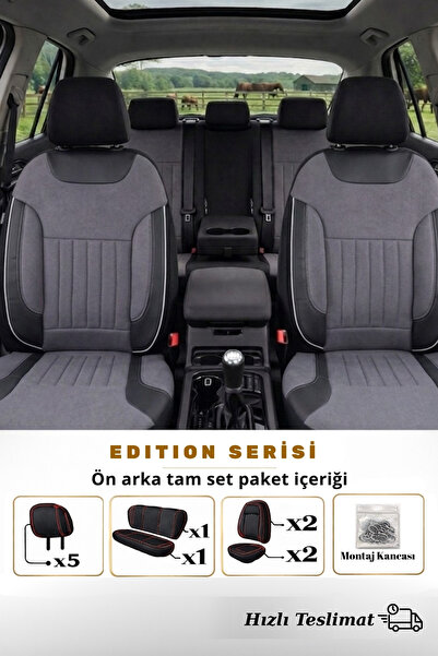 SM OTO KILIF Edition Serisi Gri Tay Tüyü Kumaş Universal Ortopedik Oto Koltuk Kılıfı Tam Set