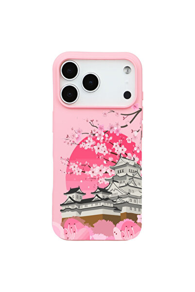 Casen iPhone 17 Pro Pembe Lansman Sakura Renkli Silikon Kılıfı