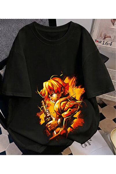 Toum Tricou oversize unisex cu imprimeu Anime Demon Slayer Zenitsu