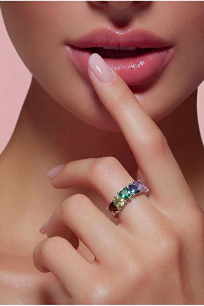 Monalisa Home Luxury Ring with Colorful Stones in Row and Adjustable Steel Pa...