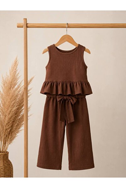 MİO Girl's Cotton Brown Muslin Set