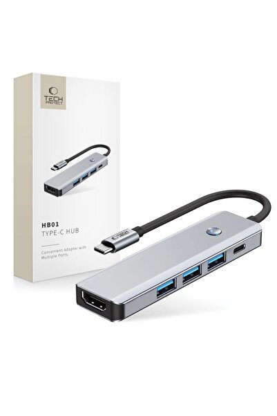 Tech-Protect Adaptor Hub 5 în 1 Type-C pentru Macbook Pro Air HDMI 4K 60Hz PD...