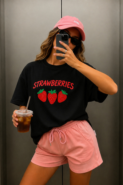 ArtYus Tricou oversize unisex cu imprimeu căpșuni – Tricou casual din bumbac ...