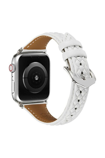 OEM Λουράκι Apple Watch 42 44 45 49mm Δερμάτινο με Ρομβοειδές Σχέδιο Λευκό Μα...