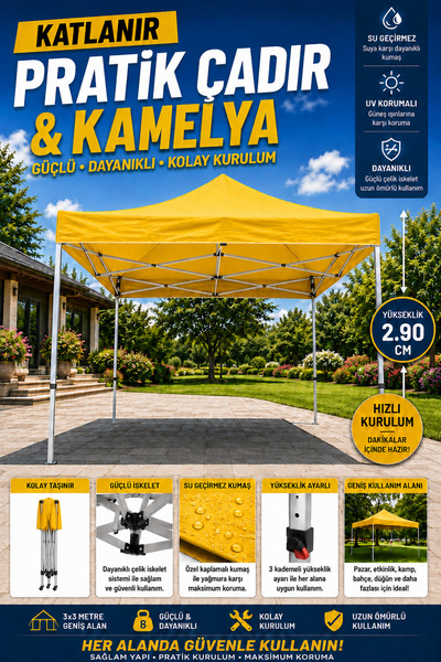 nextbuy Katlanabilir 3x3 mt Kamelya Dış Mekan Piknik Çadırı Açık Hava Çardak ...