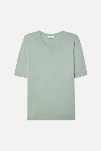 Mudo Men's Green Regular Fit Crew Neck Short Sleeve Knit Sweater