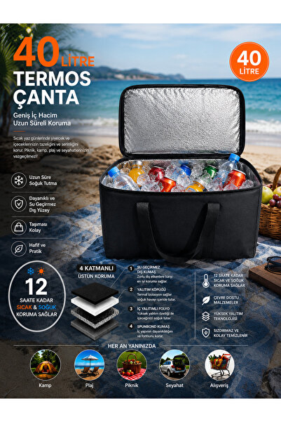 northern fashion 40 Litre Termos Çanta Yalıtımlı Piknik Kamp Plaj Ve Günlük K...