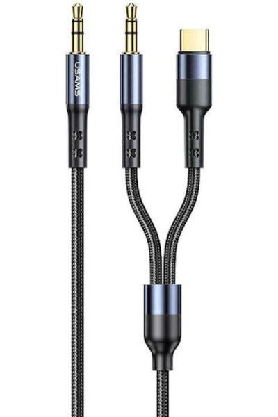 Usams US-SJ555 Πλεγμένο Καλώδιο USB 2.0 USB Type-C Αρσενικό σε 3.5mm Μαύρο 1.2μ