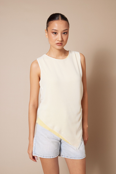 Nisan Double Layered Asymmetrical Cut Sleeveless Top Yellow